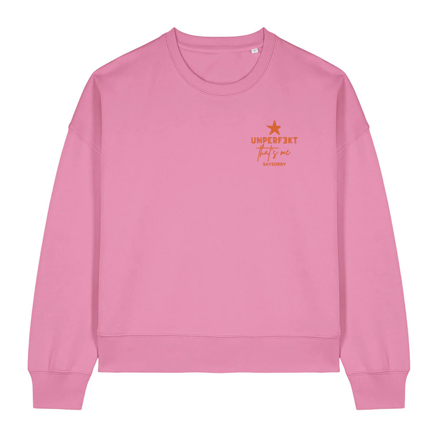 Damen Figurschmeichler Sweater »Unperfekt That’s me« hochwertig bestickt in Red Pepper Orange