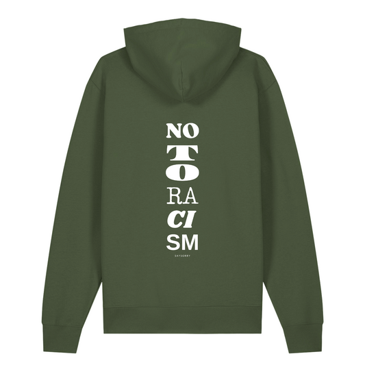 Organic unisex Hoodie »No to Racism« vorne bestickt, hinten bedruckt