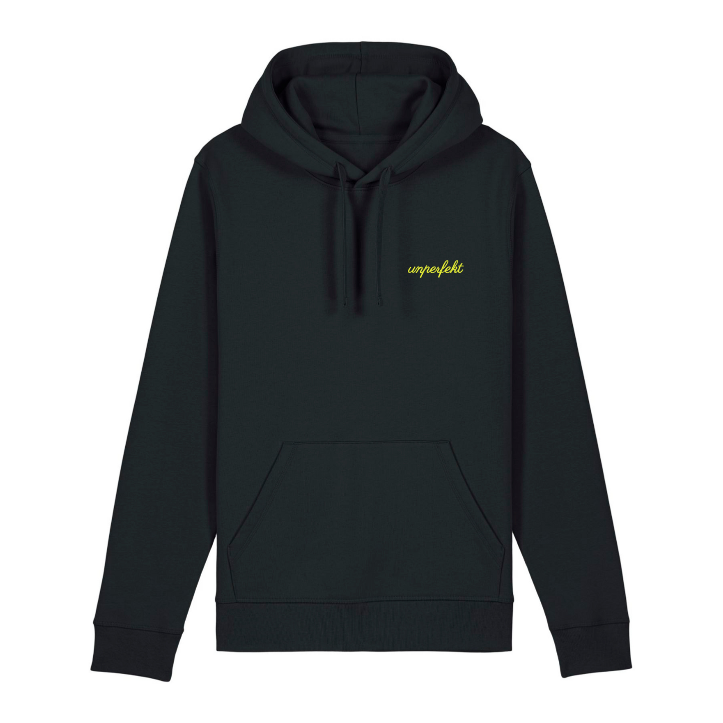 100% Organic unisex Hoodie in vielen Farben »Wer A sagt muss auch Perol sagen« vorne NEON bestickt & hinten bedruckt