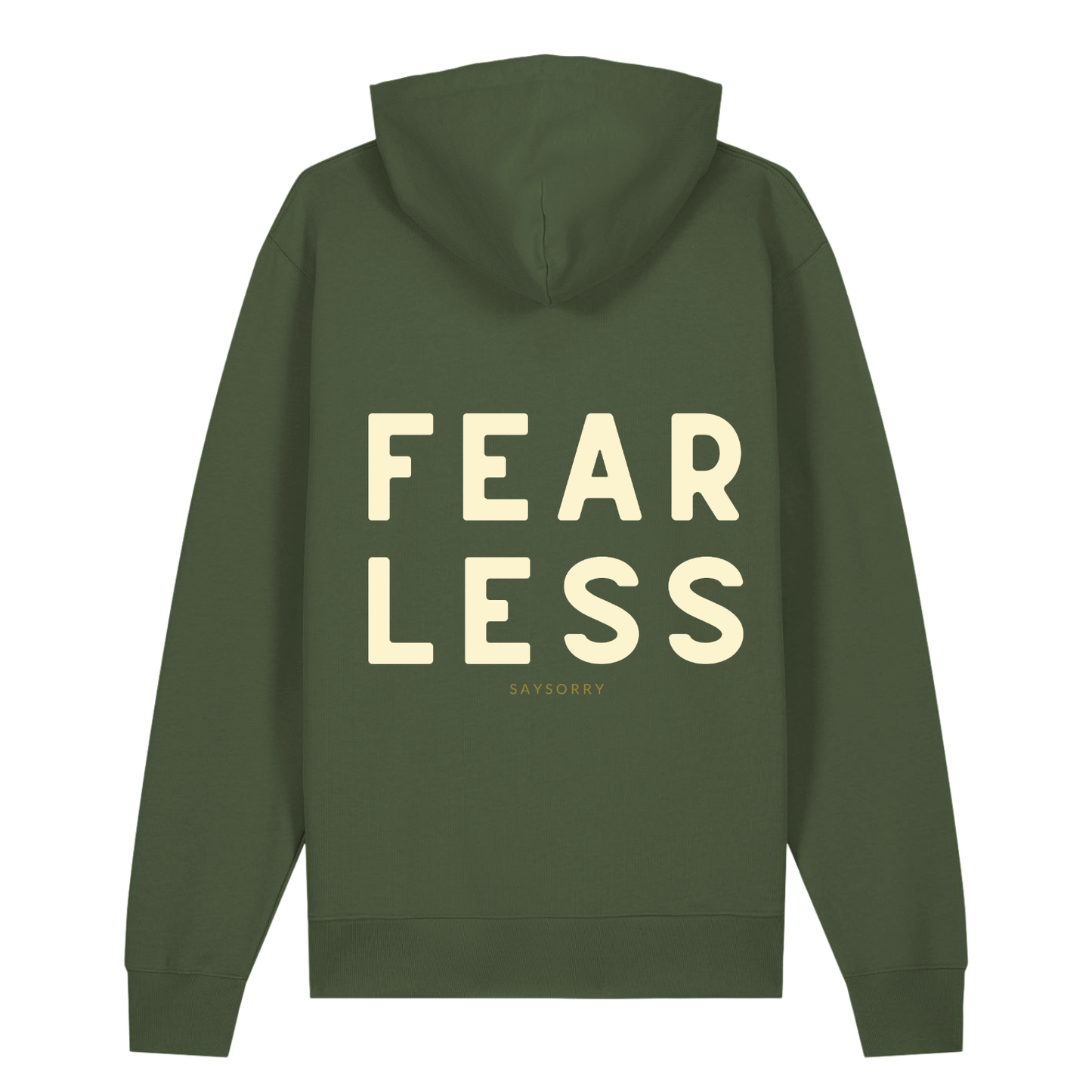 100% Organic unisex Hoodie in vielen Farben »Fearless«, hinten bedruckt, vorne hochwertig bestickt
