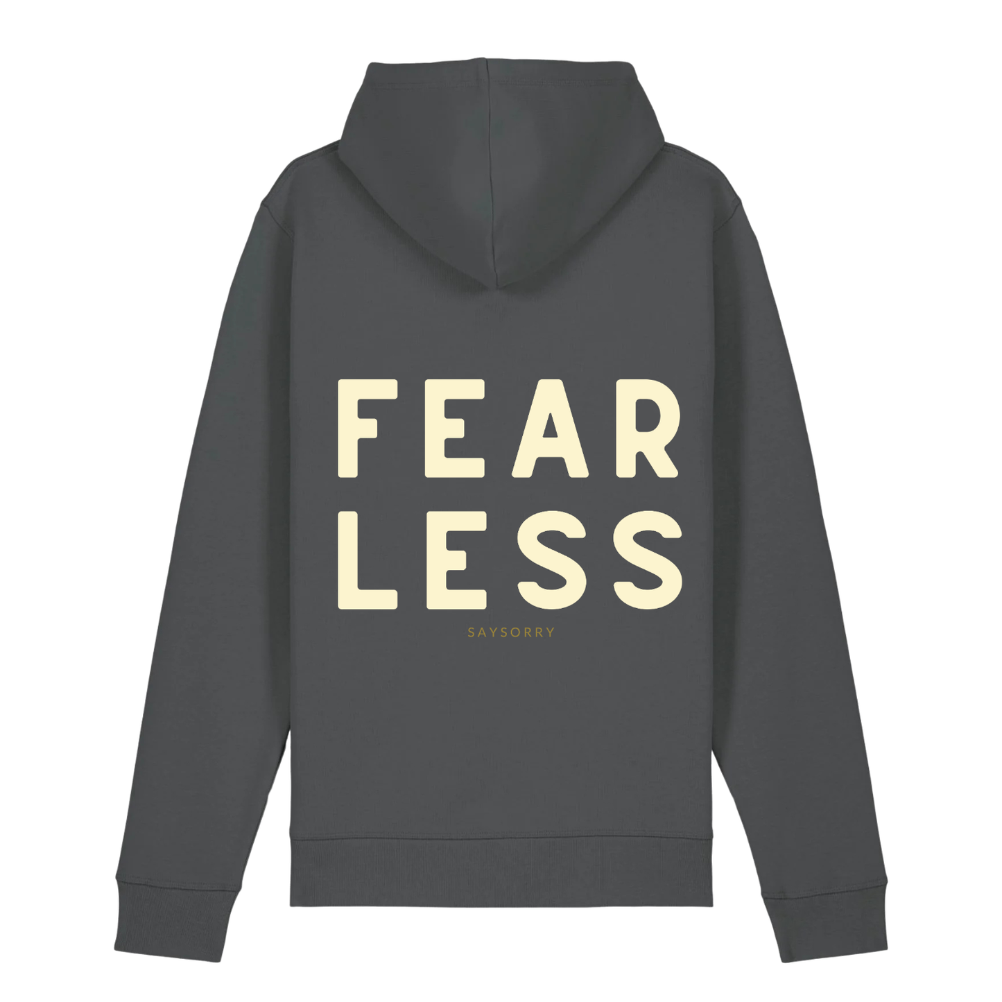 100% Organic unisex Hoodie in vielen Farben »Fearless«, hinten bedruckt, vorne hochwertig bestickt