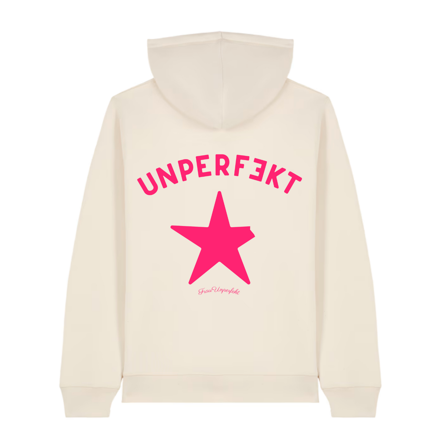 Pinktober 100% Organic Damen Hoodie »Frau Unperfekt und der abgebrochene Stern« vorne hochwertig bestickt, hinten bedruckt
