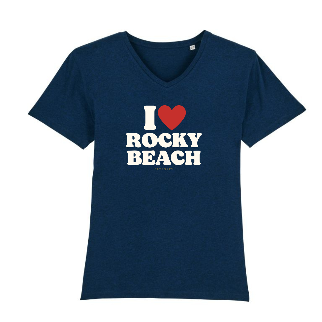 V-Neck organic Herren Shirt »I Love Rocky Beach« ???