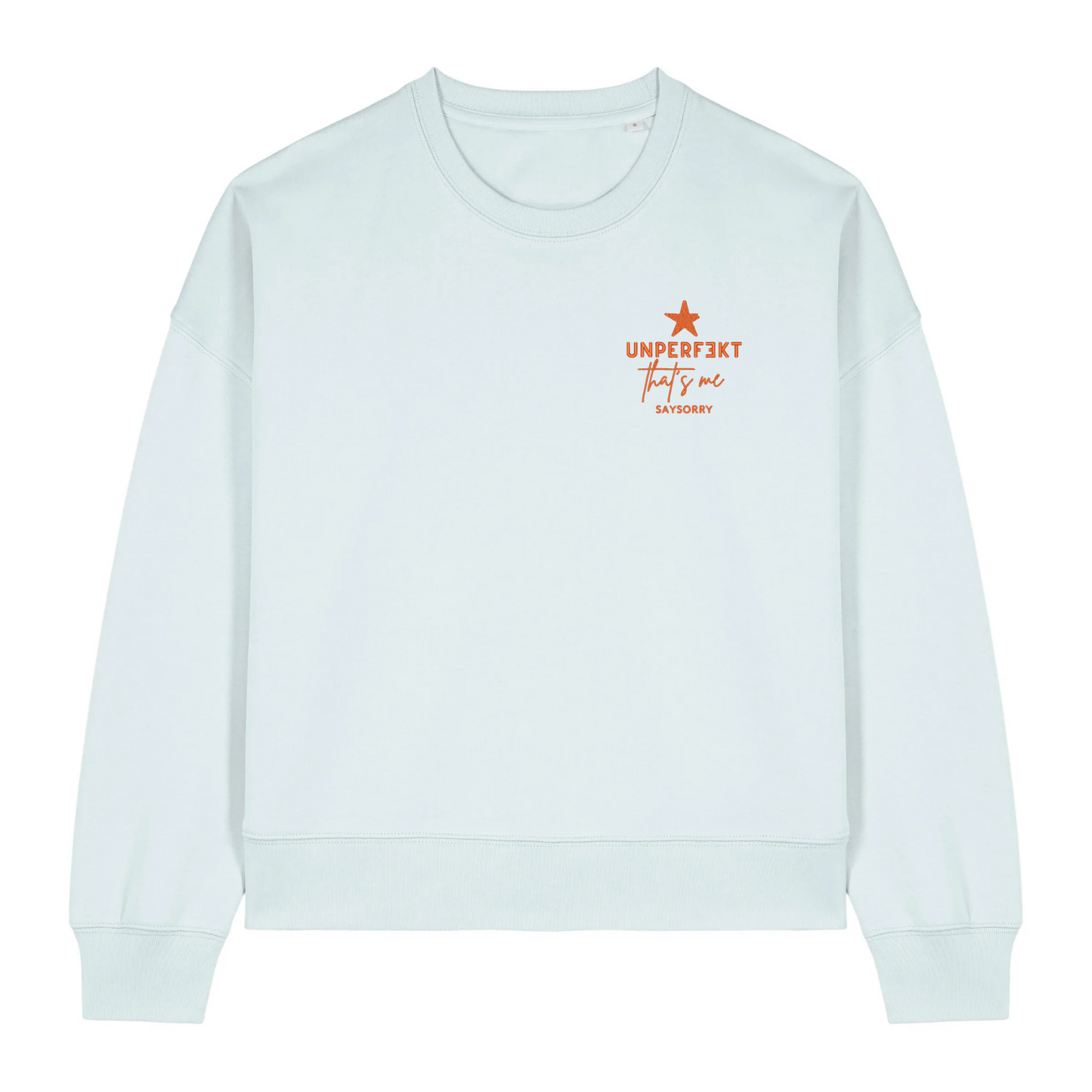 Damen Figurschmeichler Sweater »Unperfekt That’s me« hochwertig bestickt in Red Pepper Orange