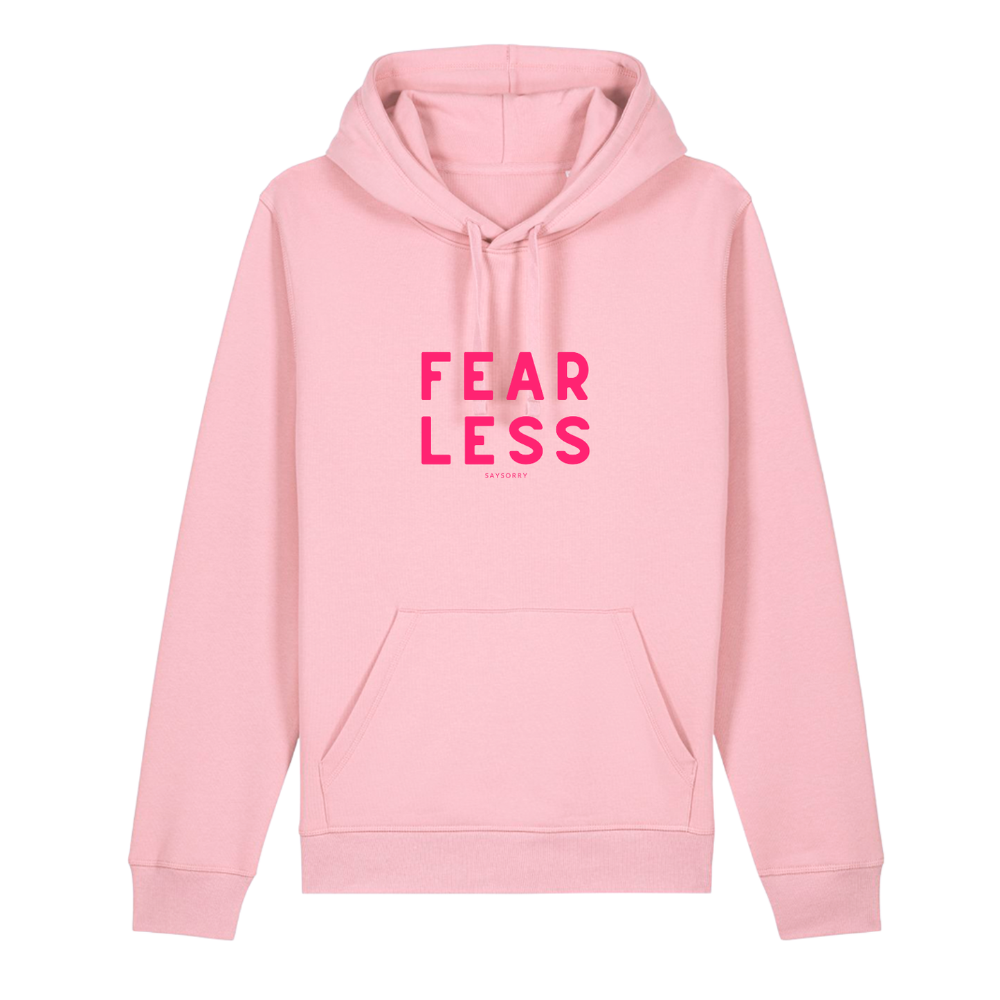 100% Organic unisex Hoodie in vielen Farben »Fearless« vorne hochwertig bedruckt