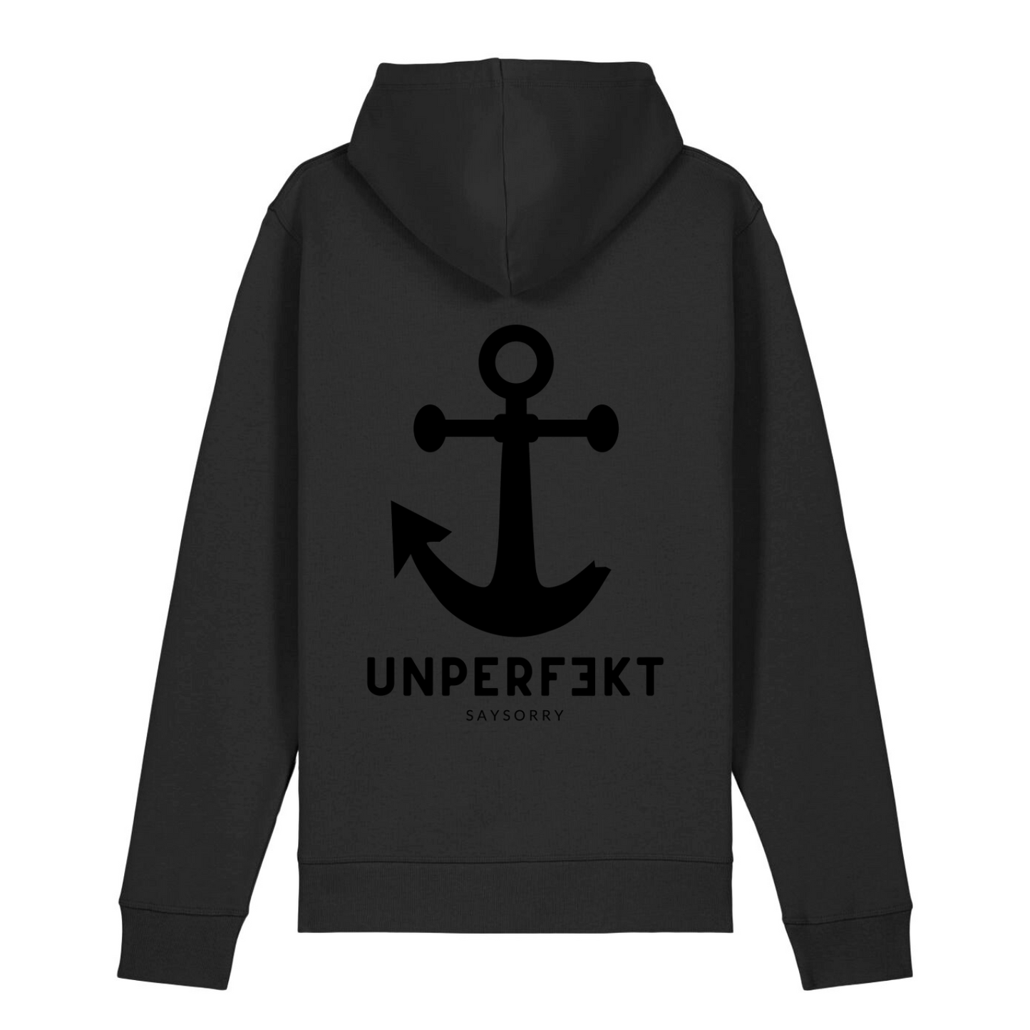 Black Edition organic unisex Hoodie »unperfekt mit Anker vorne bestickt & hinten bedruckt«