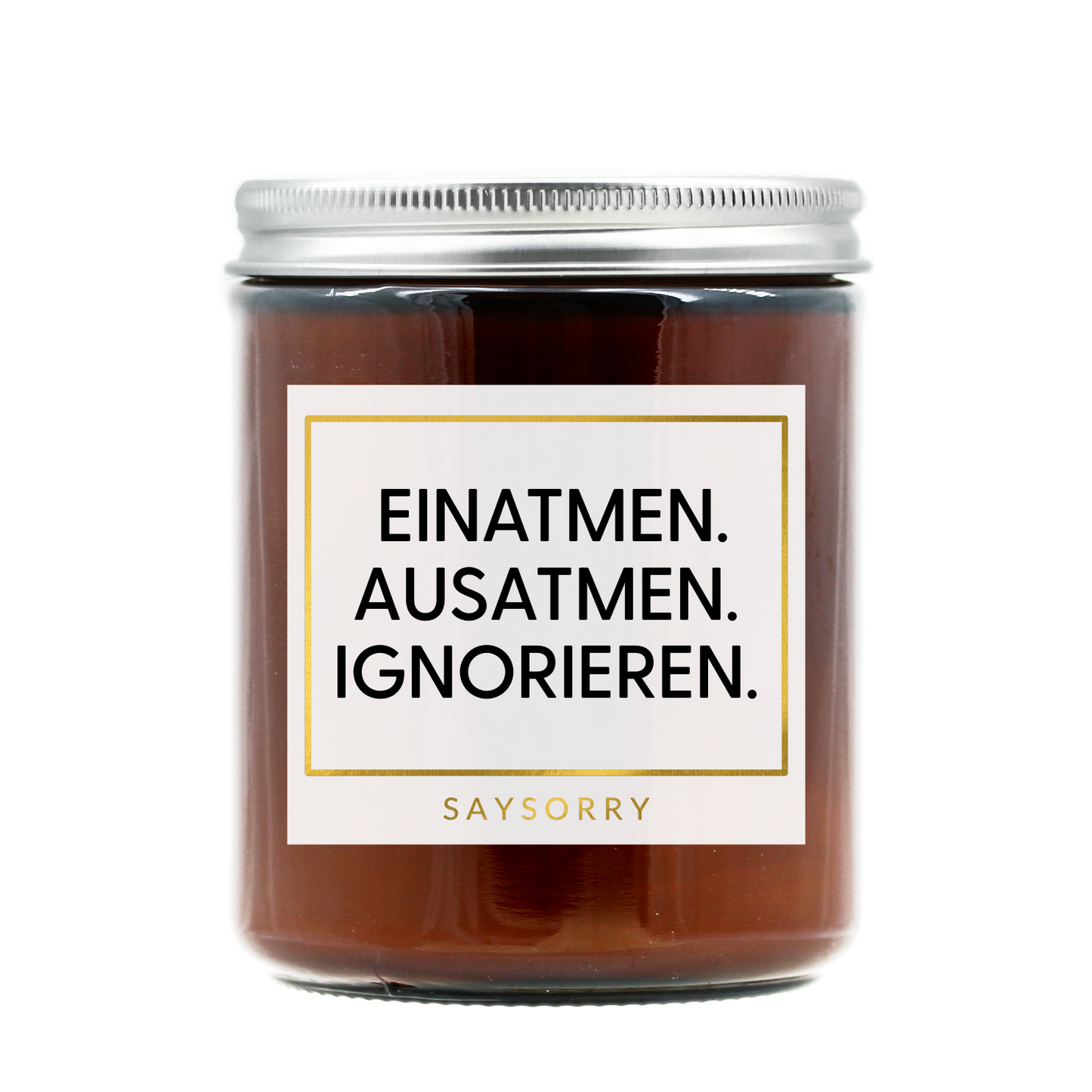 »Einatmen, ausatmen, ignorieren« handgegossene Duftkerze in edler Geschenkschachtel