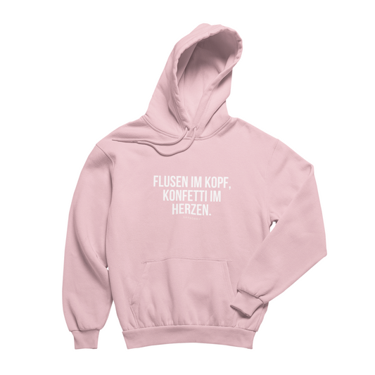 100% Organic unisex Hoodie in vielen Farben »Flusen im Kopf, Konfetti im Herzen.«