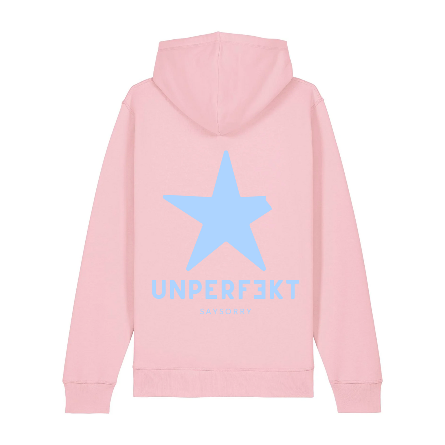 100% Organic unisex Hoodie »Unperfekt Pastell Pink & Blue« vorne bestickt hinten bedruckt