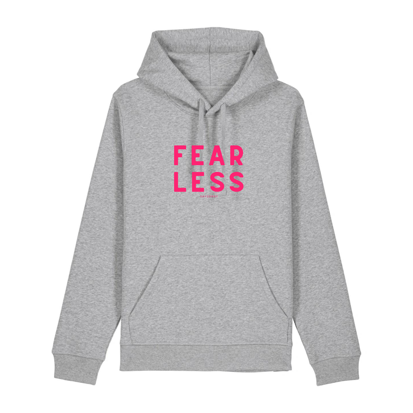 100% Organic unisex Hoodie in vielen Farben »Fearless« vorne hochwertig bedruckt