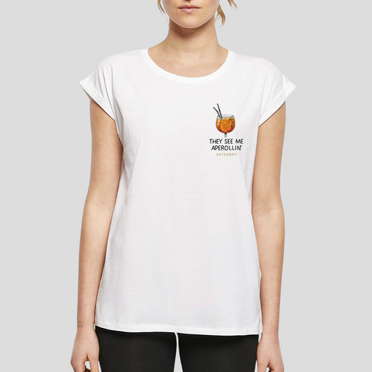 Organic Figurschmeichler-Shirt weiss »They see me Aperollin'«