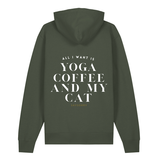 Organic unisex Hoodie in vielen Farben »All I need is Yoga Coffee and my Cat«