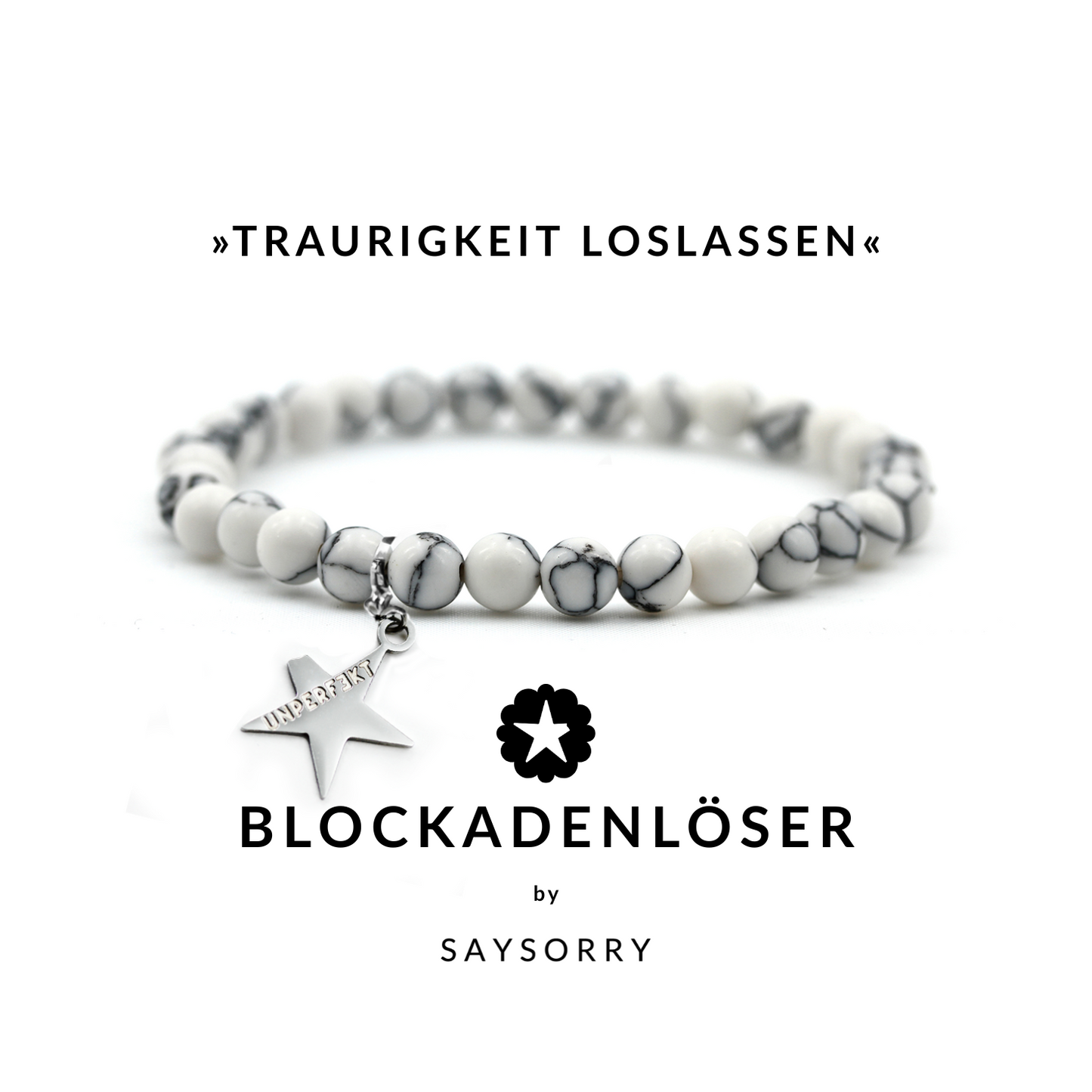 »Traurigkeit loslassen« Armband aus echtem weißen Howlith