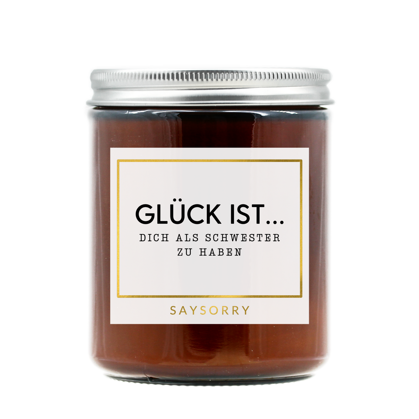 »Glück ist … Dich als Schwester zu haben« handgegossene Duftkerze in edler Geschenkschachtel