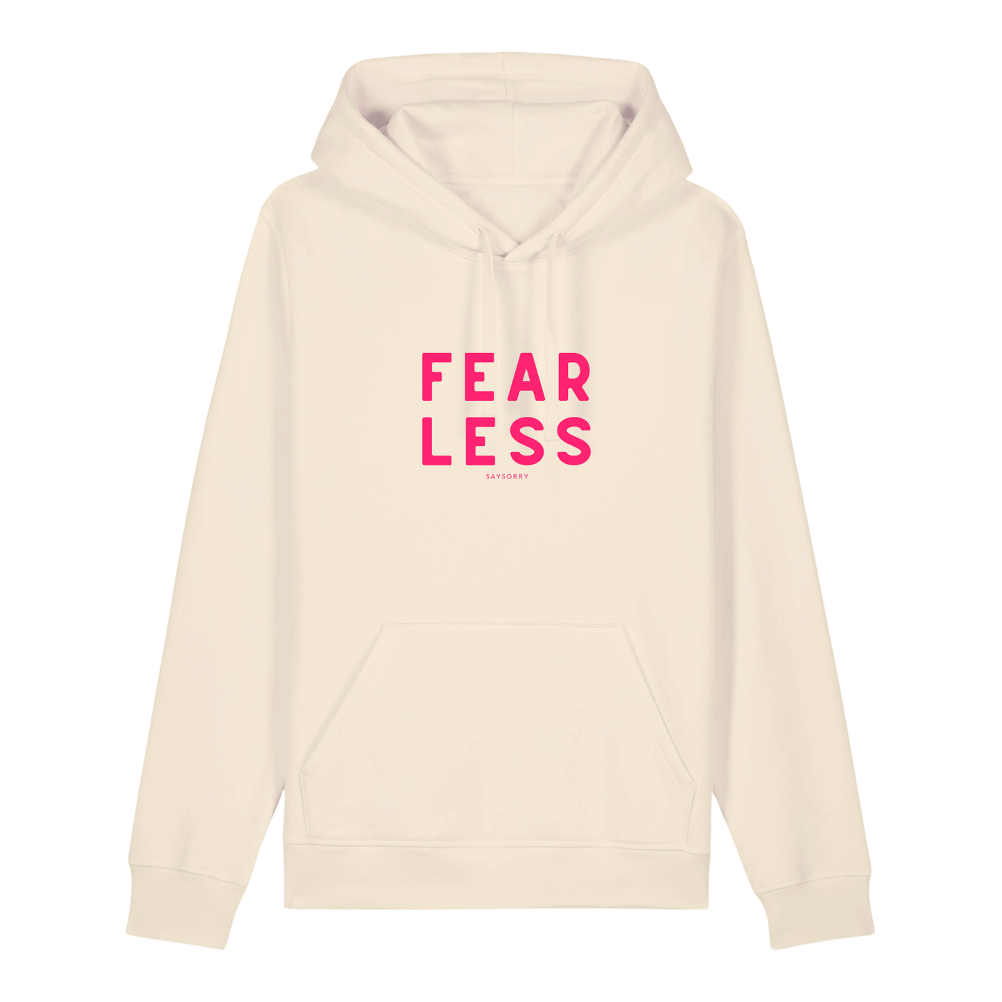 100% Organic unisex Hoodie in vielen Farben »Fearless« vorne hochwertig bedruckt