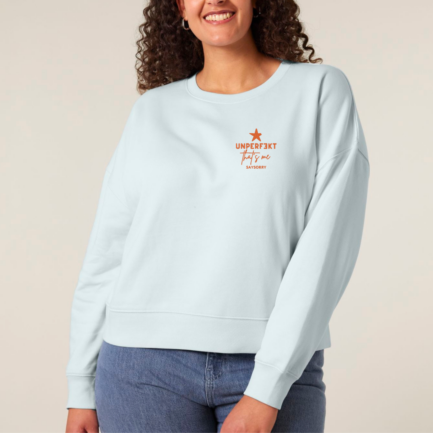 Damen Figurschmeichler Sweater »Unperfekt That’s me« hochwertig bestickt in Red Pepper Orange
