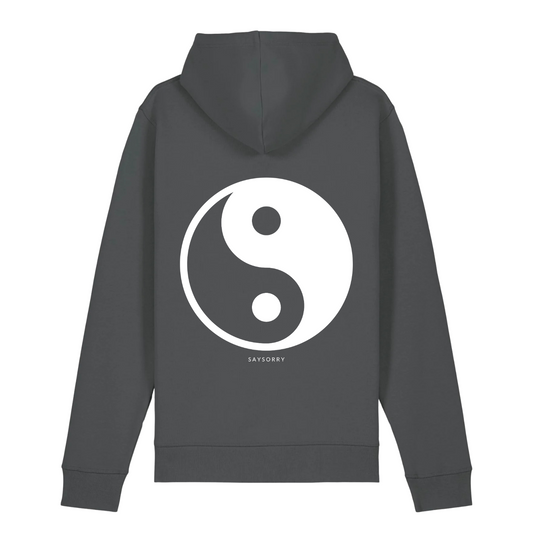 Organic unisex Hoodie »Yin und Yang« vorne hochwertig bestickt