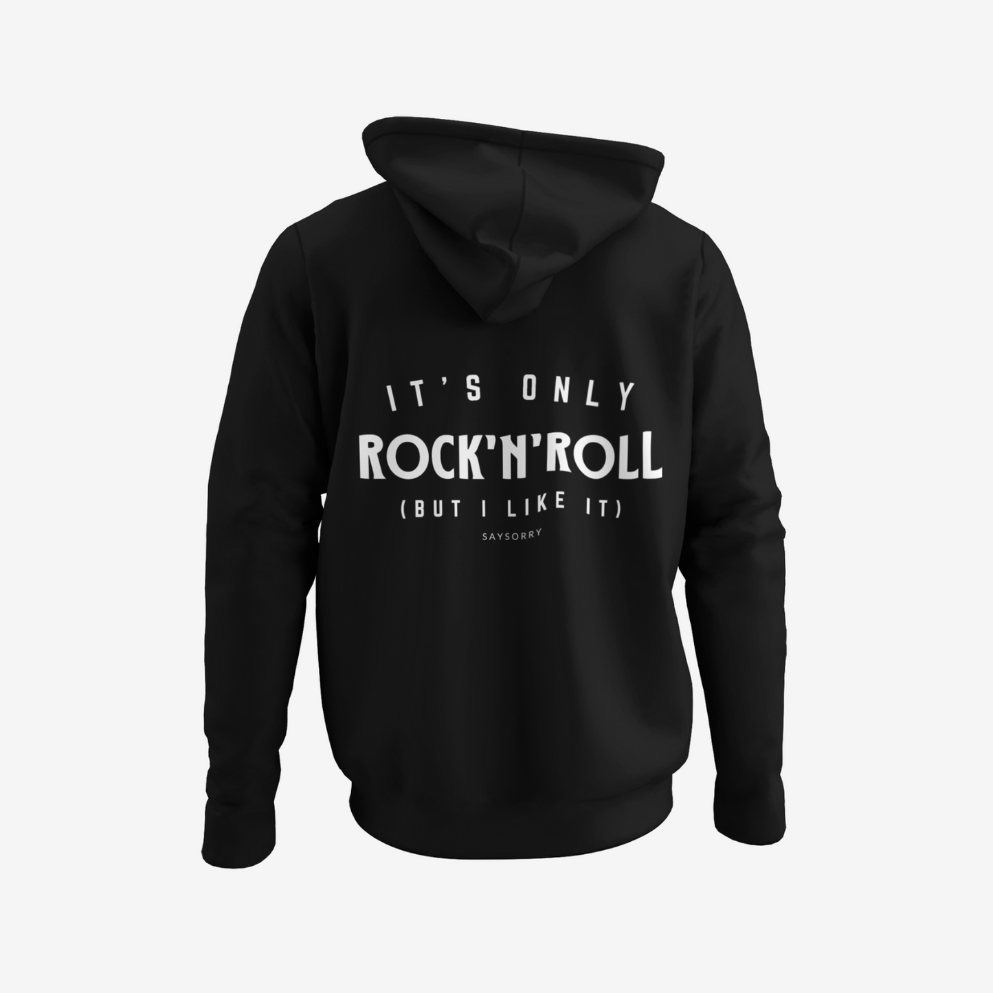 100% Organic unisex Hoodie in vielen Farben »It’s Only Rock’n’Roll (but I like it)« vorne bestickt & hinten bedruckt