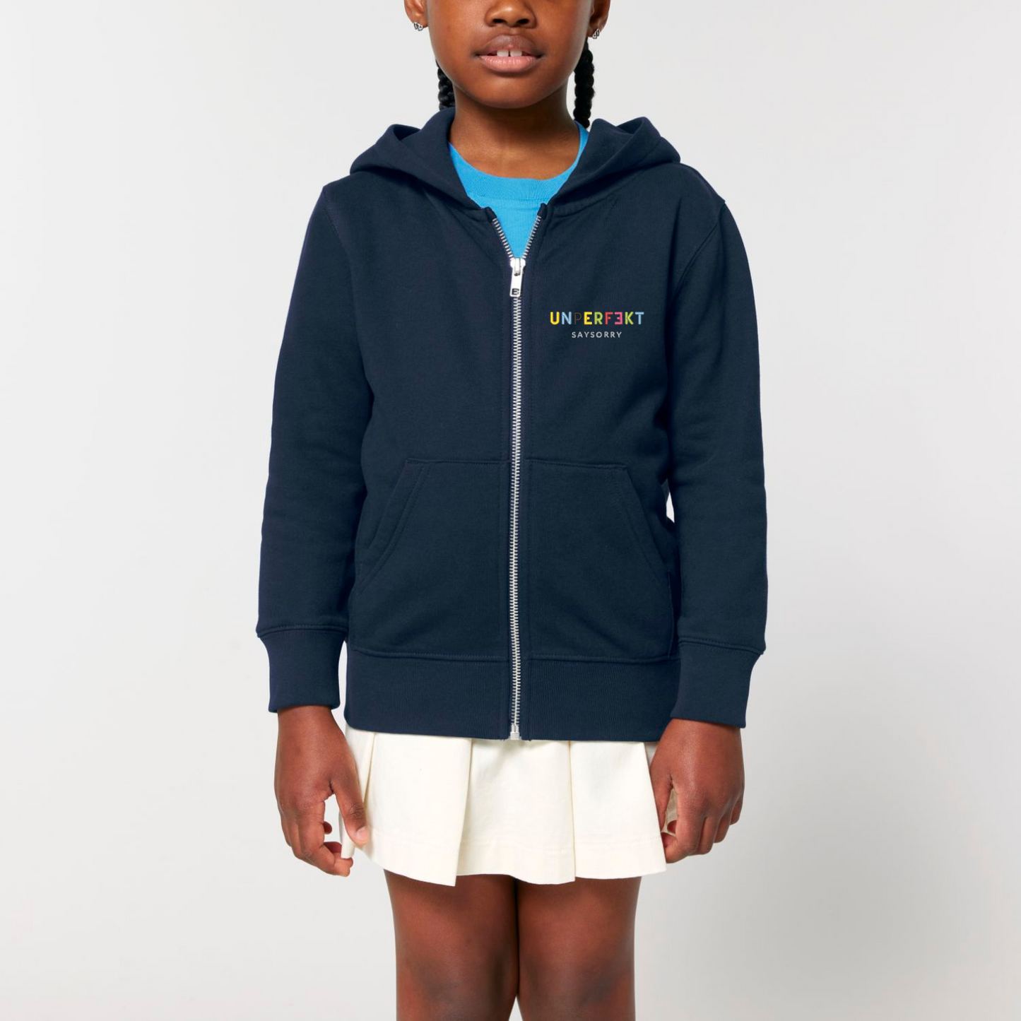 Organic unisex Kids Zip-Jacke »Unperfekt ist bunt« hochwertig bestickt