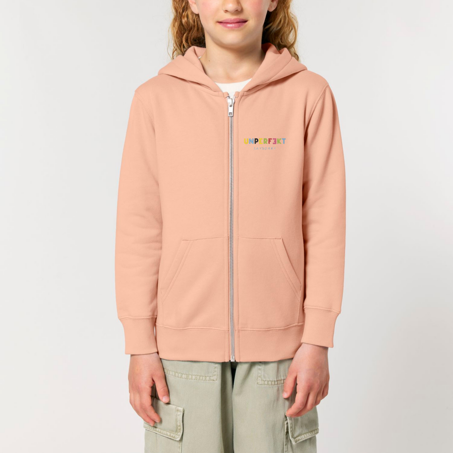 Organic unisex Kids Zip-Jacke »Unperfekt ist bunt« hochwertig bestickt