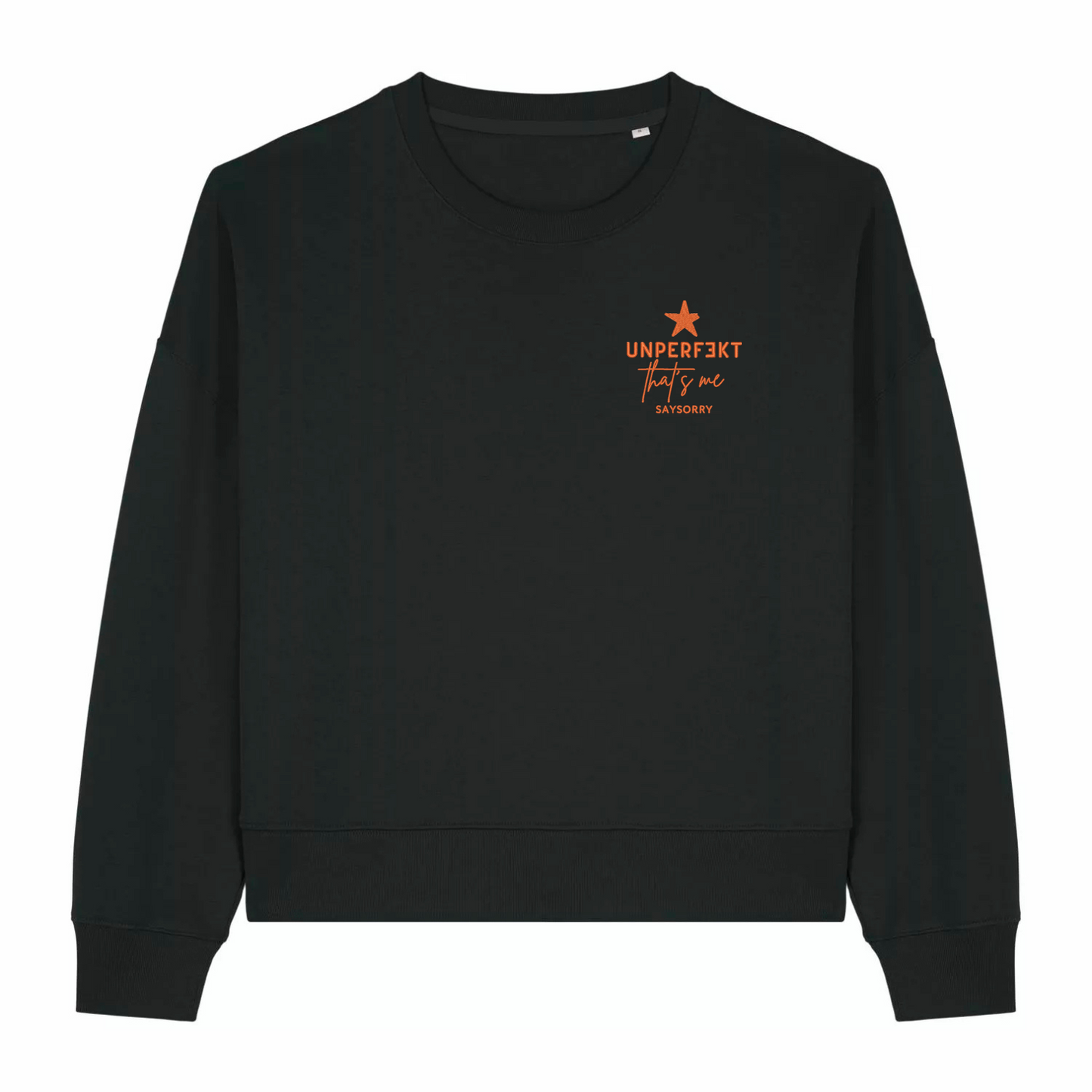 Damen Figurschmeichler Sweater »Unperfekt That’s me« hochwertig bestickt in Red Pepper Orange