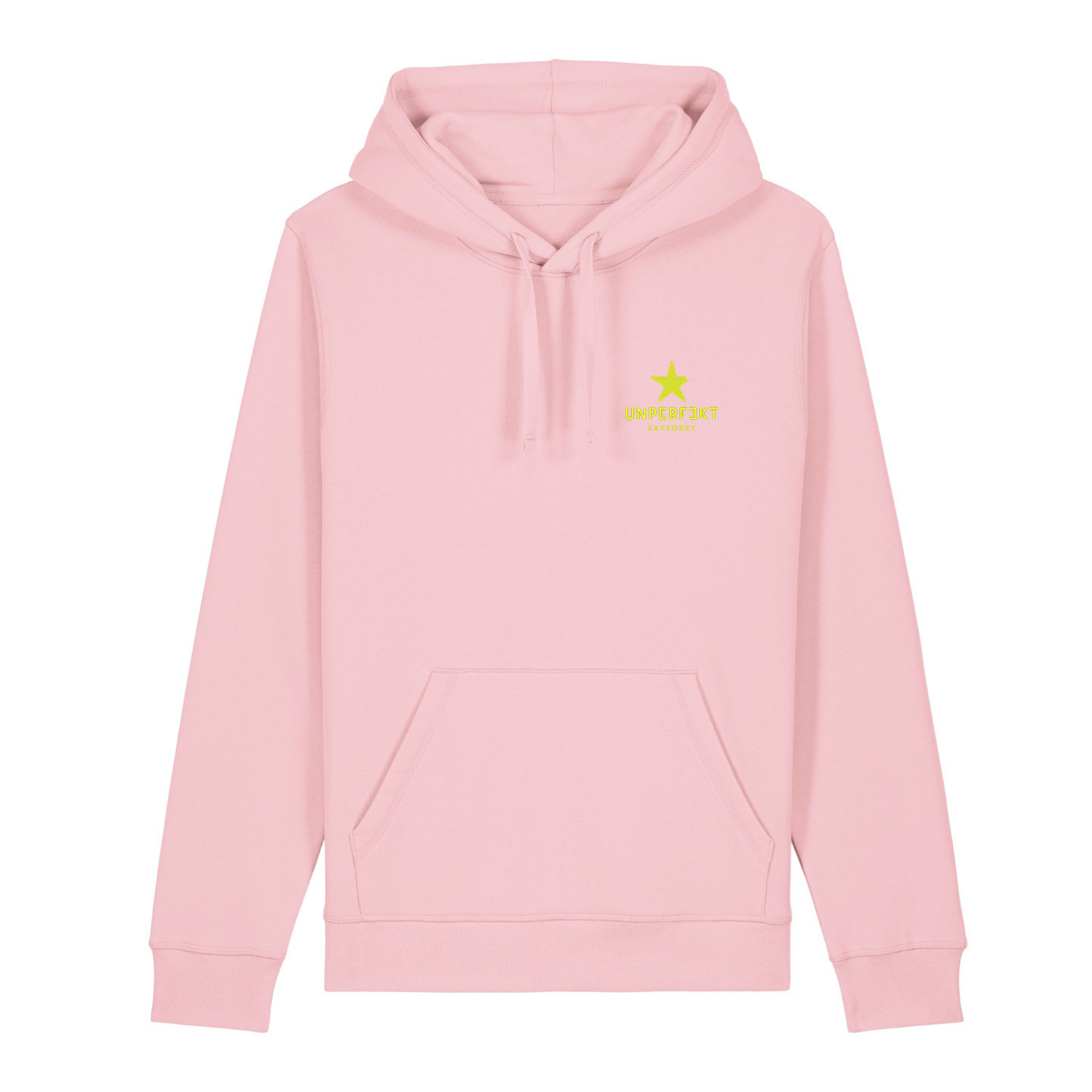 80er-Edition unisex Hoodie »Unperfekt im 80er Style« vorne hochwertig Neon bestickt
