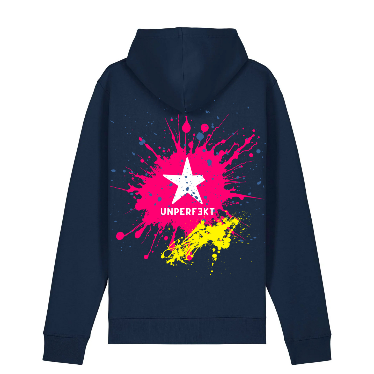 80er-Edition unisex Hoodie »Unperfekt im 80er Style« vorne hochwertig Neon bestickt