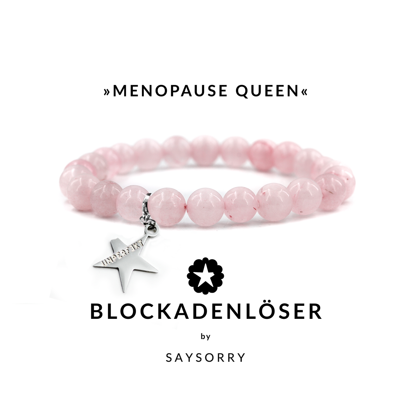 »Menopause-Queen« Armband aus echten Rosenquarz-Perlen