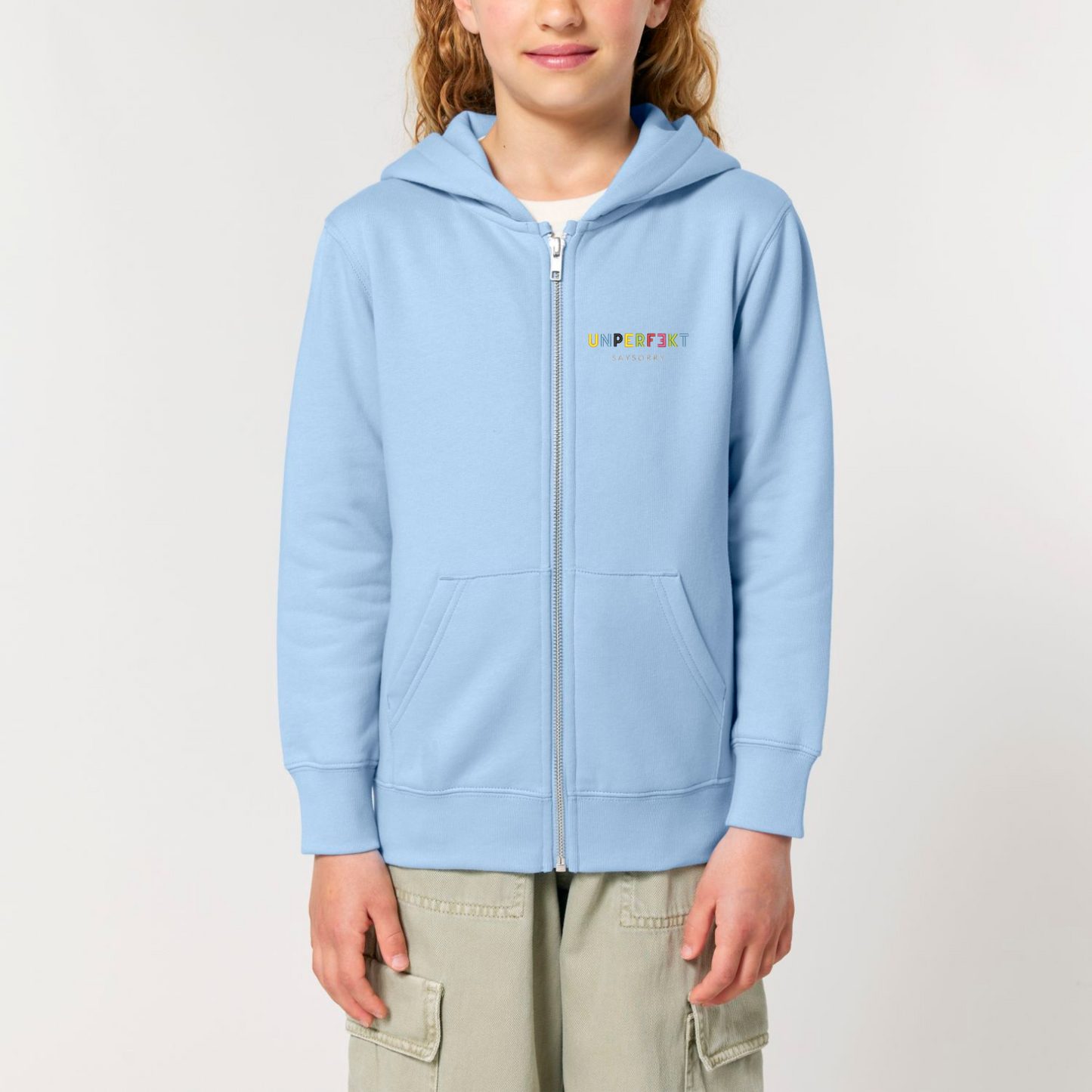 Organic unisex Kids Zip-Jacke »Unperfekt ist bunt« hochwertig bestickt