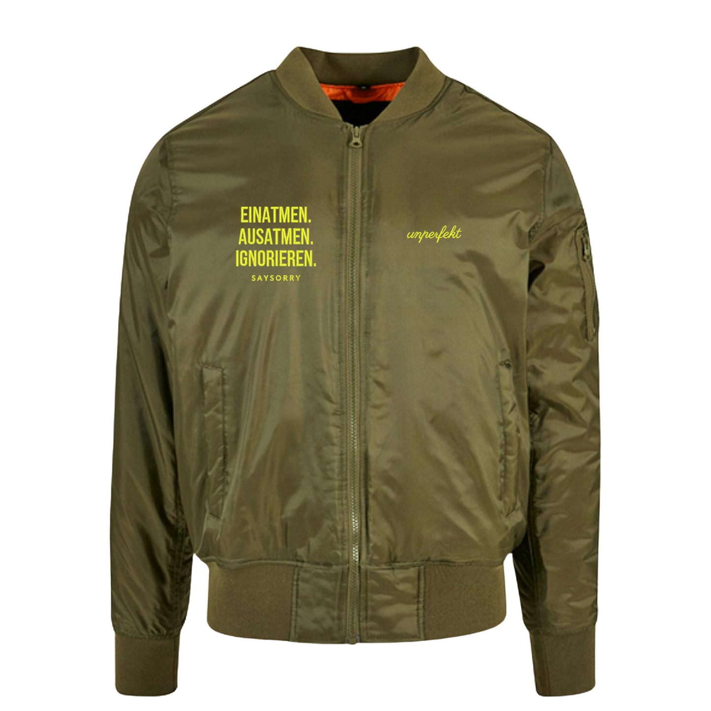 Classic Bomberjacket »Einatmen Ausatmen Ignorieren in Neon« hochwertig bestickt