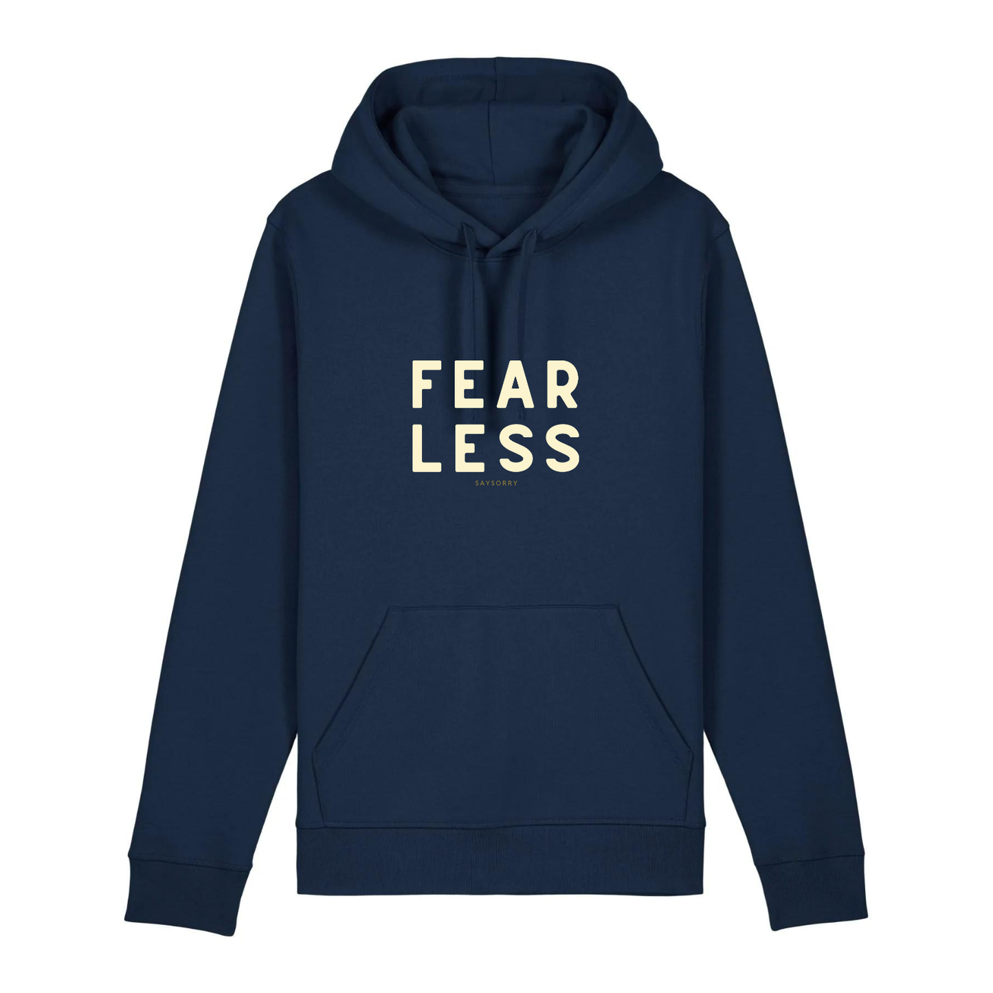 100% Organic unisex Hoodie in vielen Farben »Fearless« vorne hochwertig bedruckt