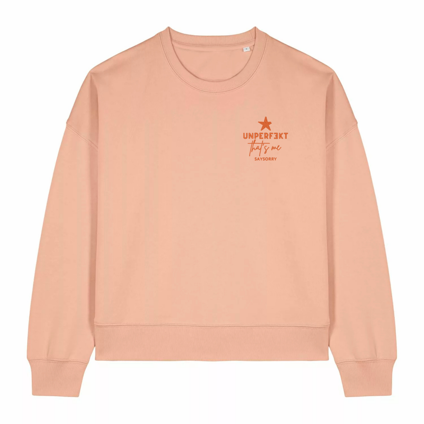 Damen Figurschmeichler Sweater »Unperfekt That’s me« hochwertig bestickt in Red Pepper Orange