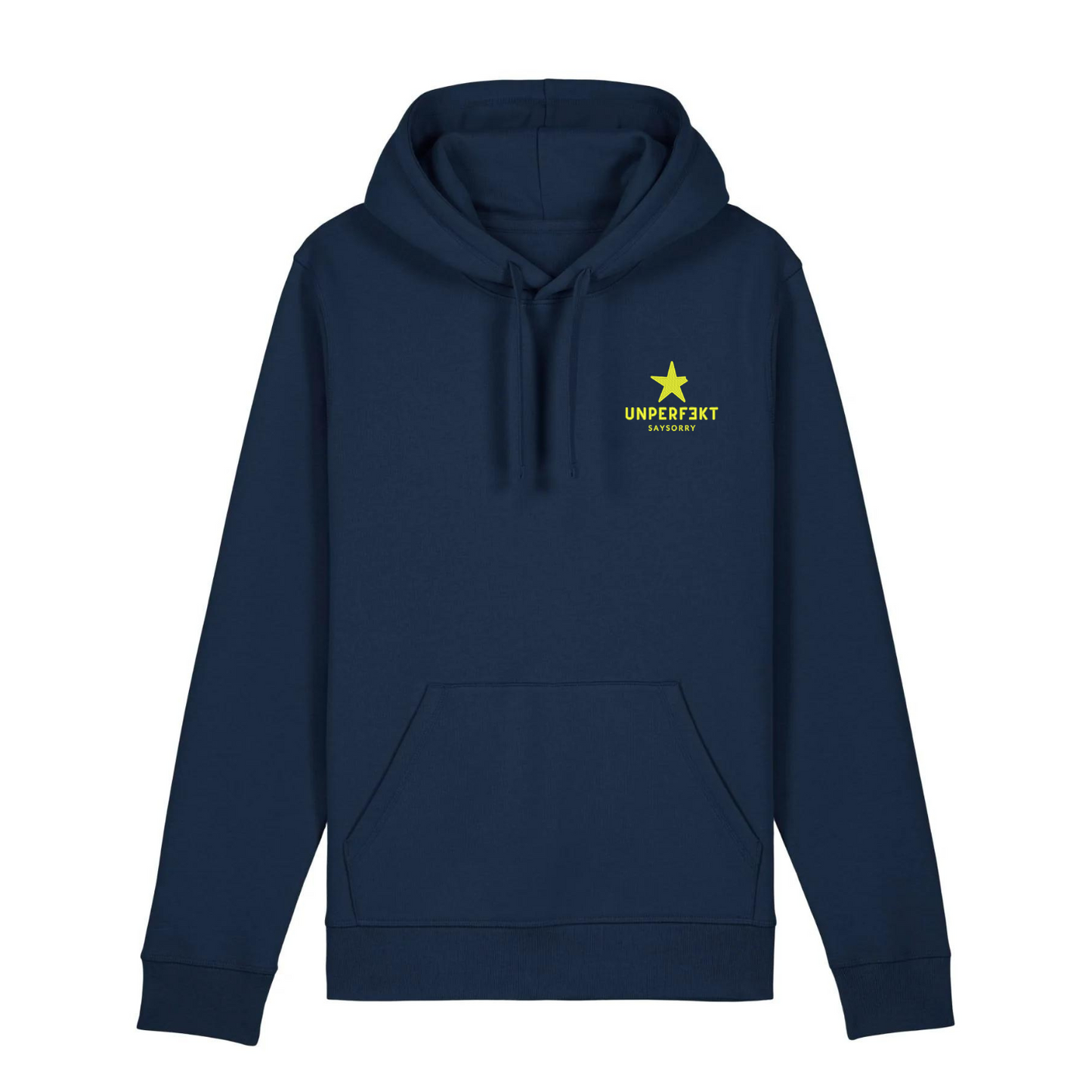 80er-Edition unisex Hoodie »Unperfekt im 80er Style« vorne hochwertig Neon bestickt
