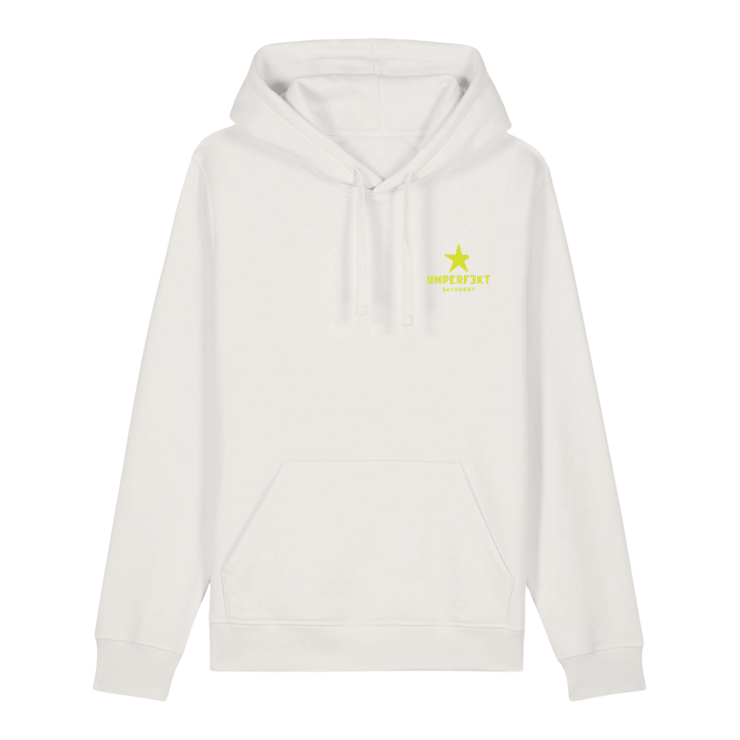 80er-Edition unisex Hoodie »Unperfekt im 80er Style« vorne hochwertig Neon bestickt