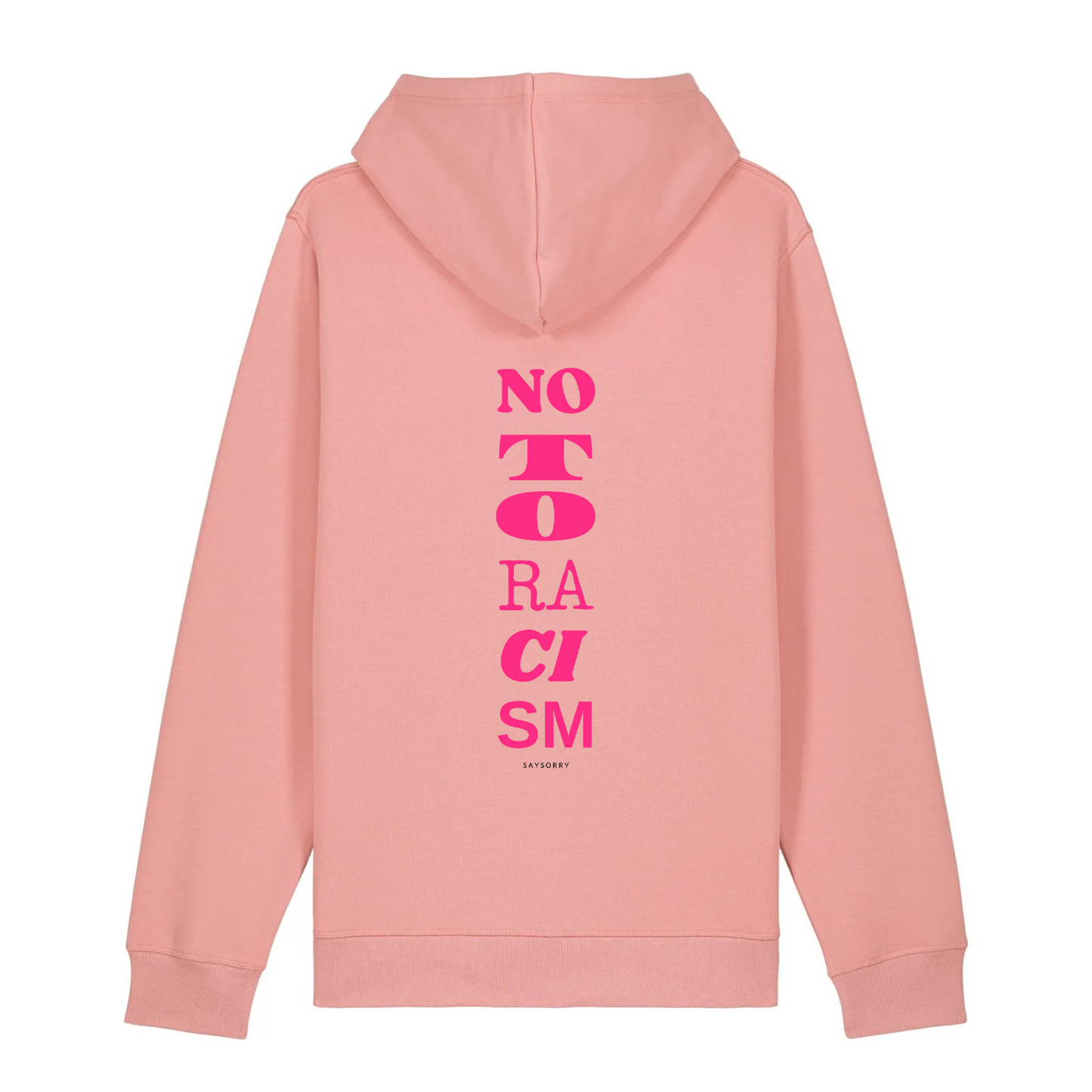 100% Organic unisex Hoodie »No to Racism« vorne bestickt, hinten bedruckt