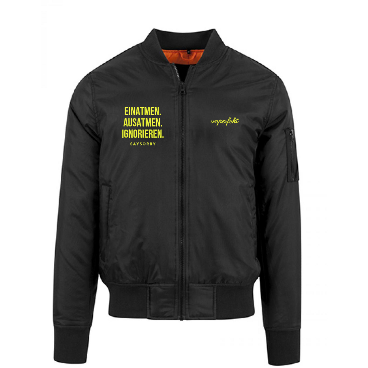 Classic Bomberjacket »Einatmen Ausatmen Ignorieren in Neon« hochwertig bestickt