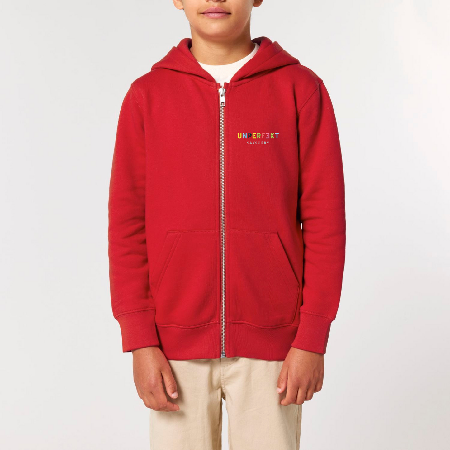 Organic unisex Kids Zip-Jacke »Unperfekt ist bunt« hochwertig bestickt