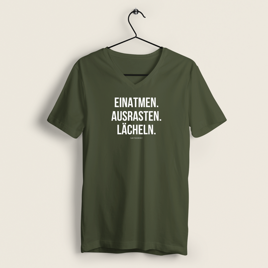100% Organic V-Neck Damen Shirt »Einatmen. Ausrasten. Lächeln«