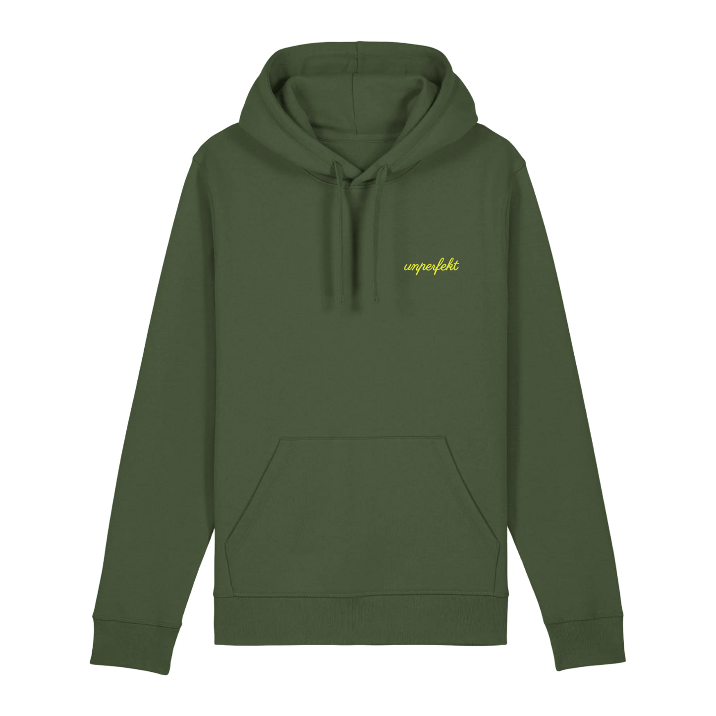 100% Organic unisex Hoodie in vielen Farben »Wer A sagt muss auch Perol sagen« vorne NEON bestickt & hinten bedruckt