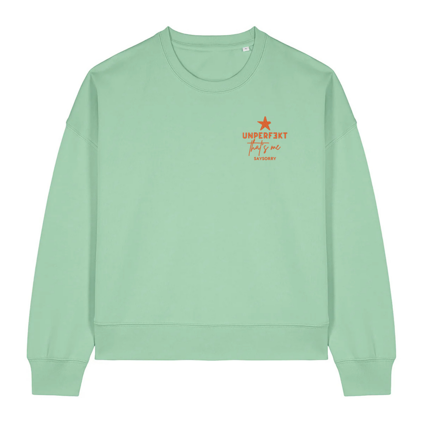 Damen Figurschmeichler Sweater »Unperfekt That’s me« hochwertig bestickt in Red Pepper Orange
