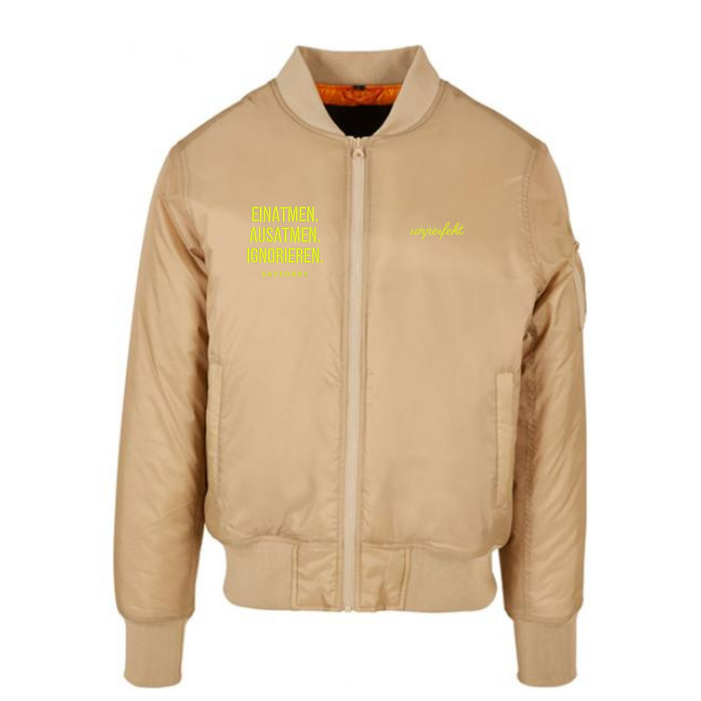 Classic Bomberjacket »Einatmen Ausatmen Ignorieren in Neon« hochwertig bestickt