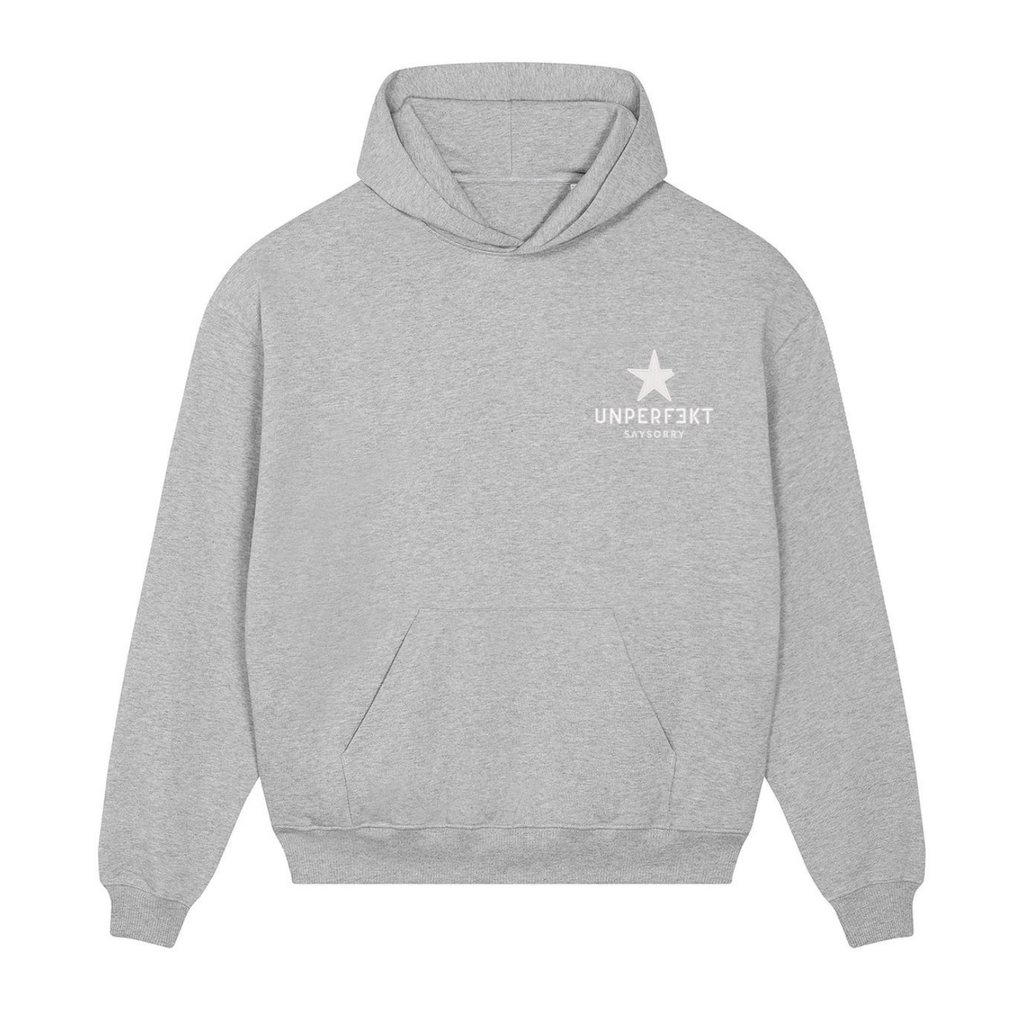 Premium Hoodie 100% Organic Unisex »And For Fuck Sake, Stop Saying Soccer« vorne hochwertig weiß bestickt