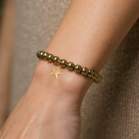 »Mein Neuanfang« Blockadenlöser aus goldglänzendem Hämatit und Stern