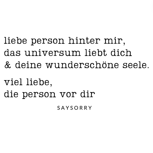 Organic unisex Hoodie in vielen Farben »Liebe Person hinter mir« vorne bestickt & hinten bedruckt