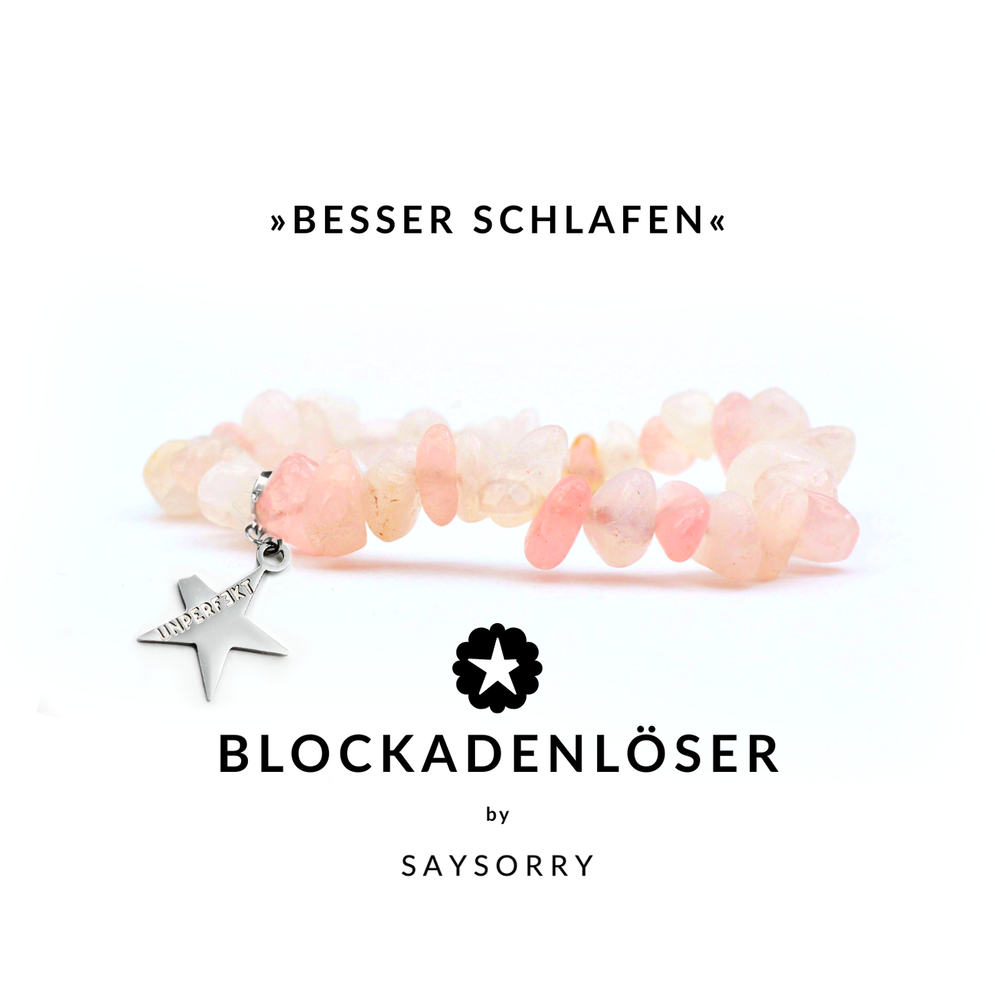 »Besser schlafen« Blockadenlöser aus natürlichem Rosenquarz inkl. abgebrochener Stern