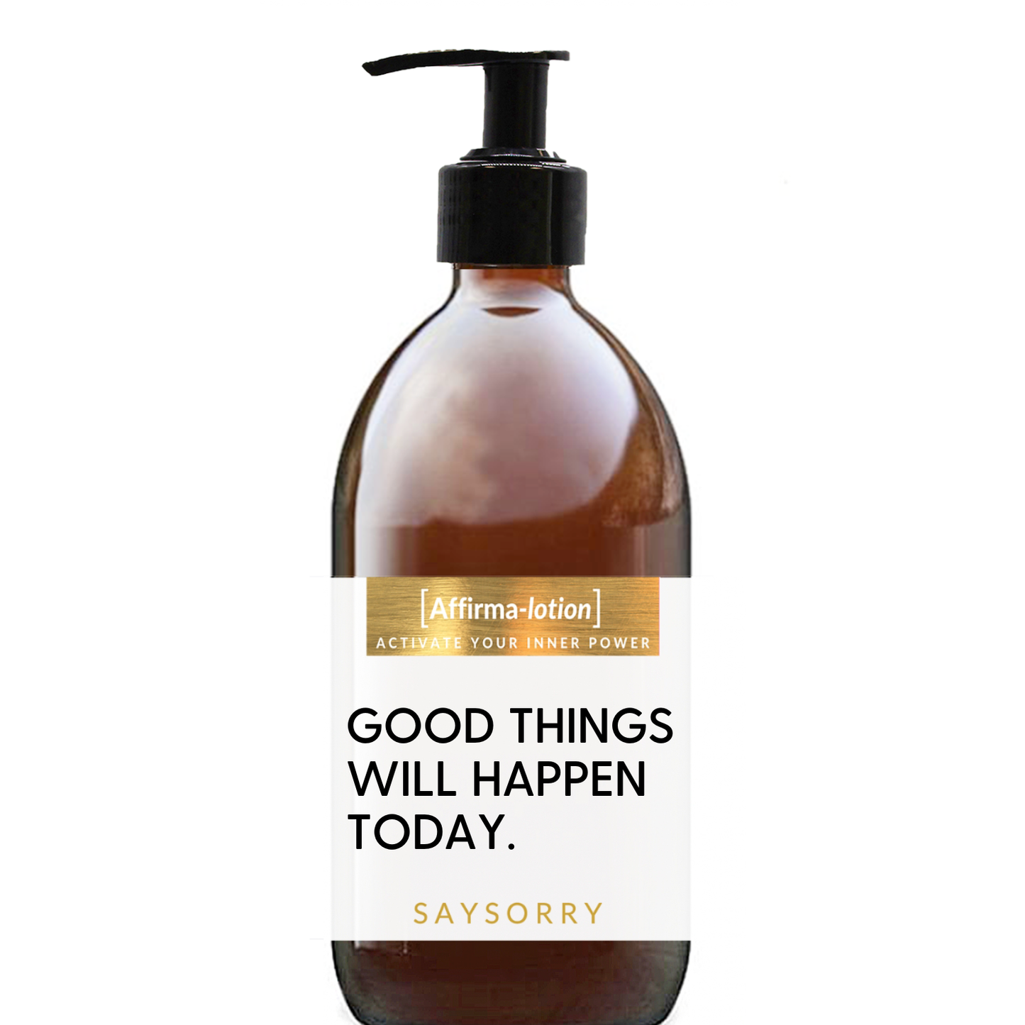 Edle Sandelholz Handseife »Good Things will Happen Today« in nachfüllbarer Glasflasche