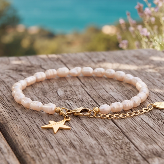 »Ich bin perfekt unperfekt« Blockadenlöser-Armband aus echten Süßwasserperlen und abgebrochenem Stern