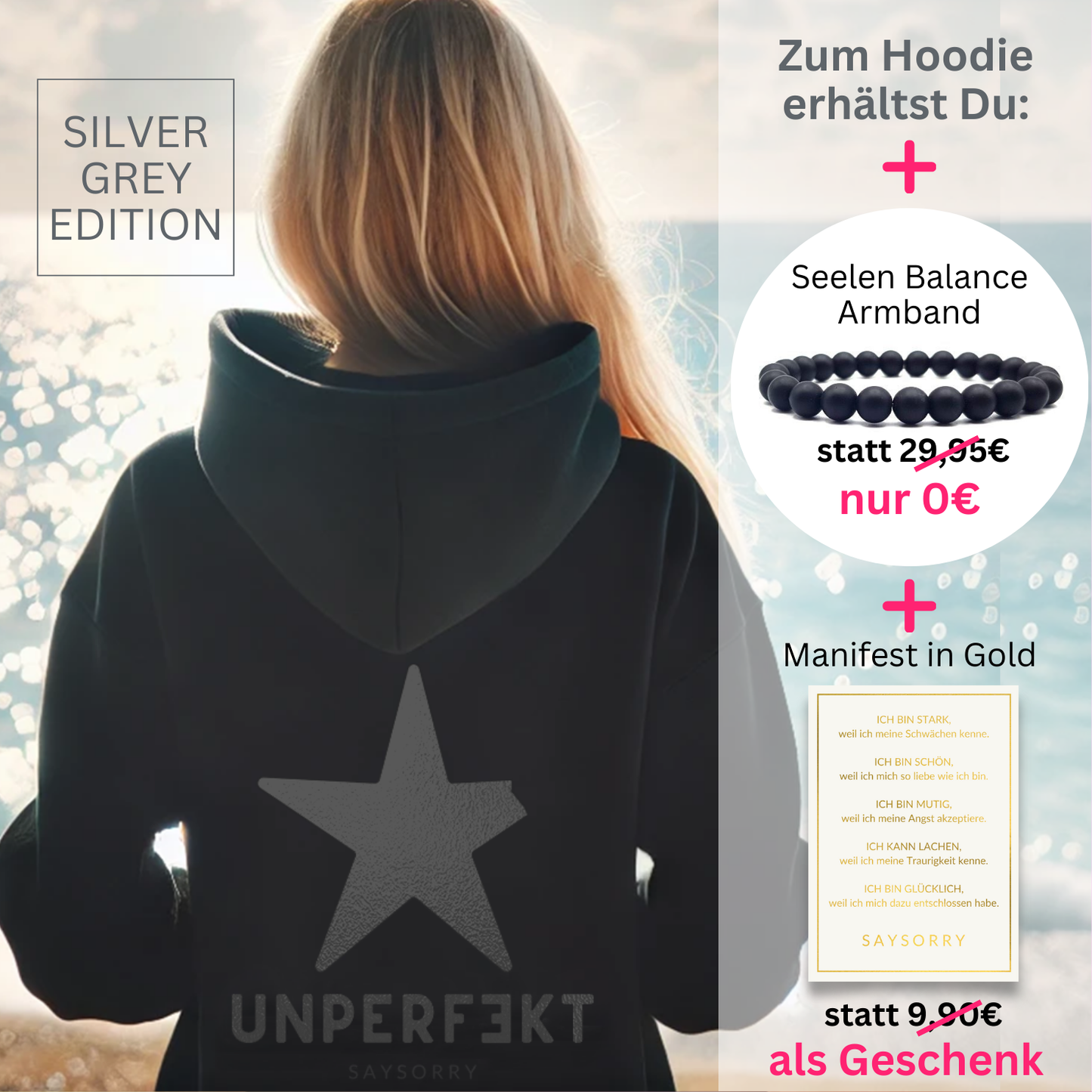 Silver-Grey Edition Bundle: Hoodie + Armband + Manifest als Geschenk