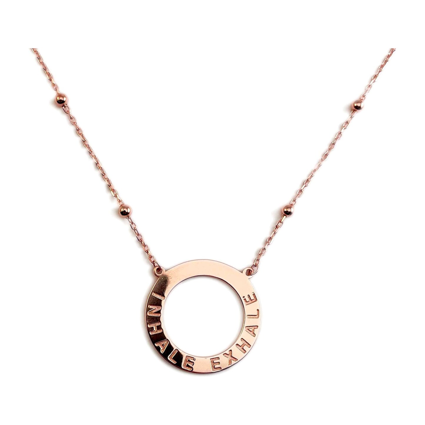 Zarte Halskette in Roségold beidseitig graviert »Inhale Exhale« und »I can do this« SAYSORRY