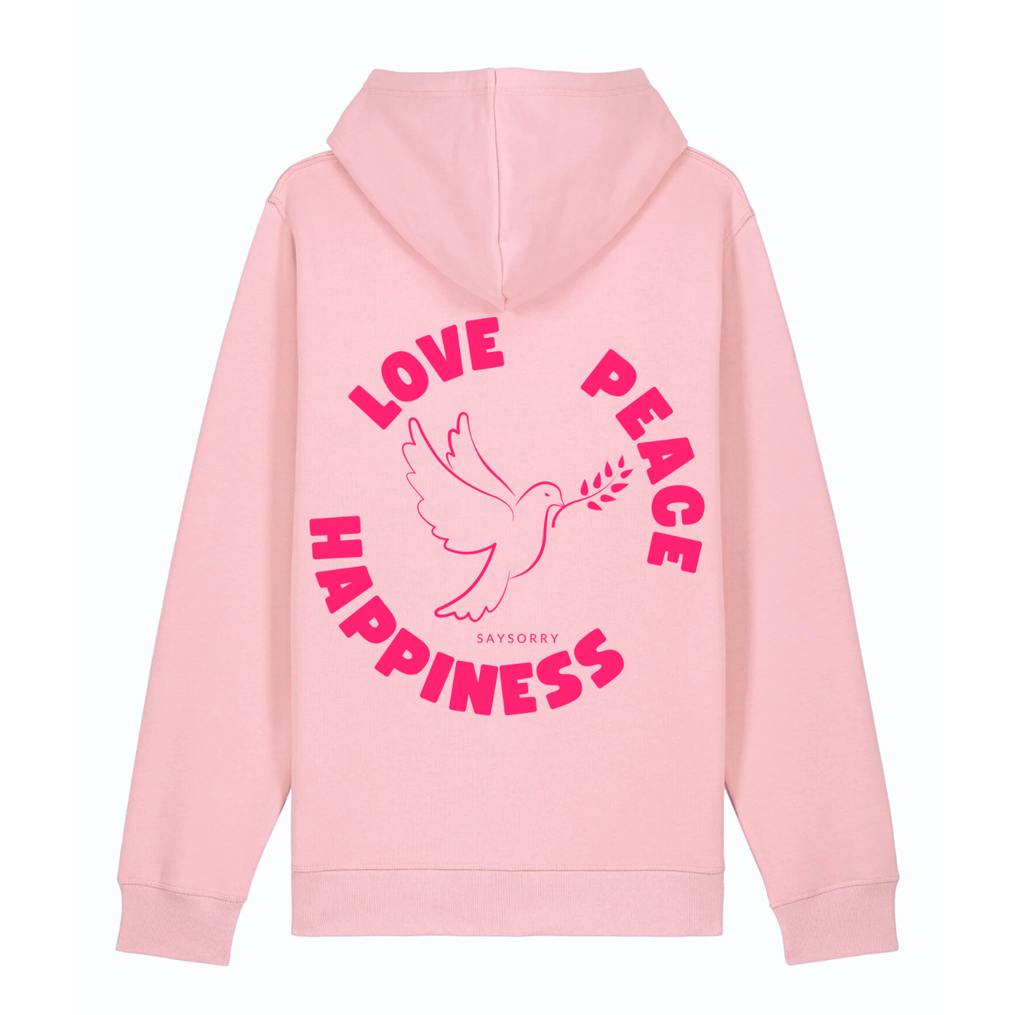 Organic unisex Hoodie »Love Peace Happiness« vorne bestickt, hinten bedruckt